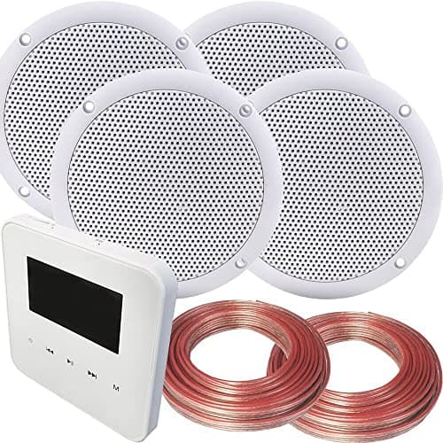 Image of Loops 100W Speaker System - Bluetooth In-Wall Mounted Amplifier - 4x 80W Moisture Resistant Stereo Bathroom Ceiling Speaker Kit - Wireless Music Streaming Amp