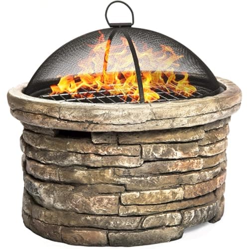 Image of Homeology Fireology SAMUI Majestic Garden & Patio Heater Fire Pit Brazier and Barbecue with Eco-Stone Finish
