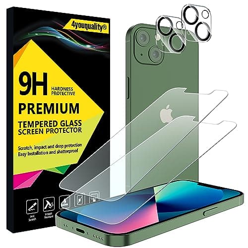 Image of 4youquality [4-in-1 Screen Protector for iPhone 13 Mini with Camera Lens Protector, Tempered Glass Film, 2-Pack Each, [LifetimeSupport][Impact-Resistant][Anti-Scratch][Ultra-Transparent]