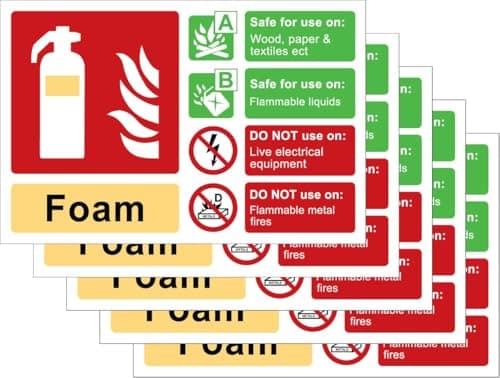 Image of Pack of 5, 165mm x 110mm Foam Fire extinguisher label, self adhesive vinyl sign