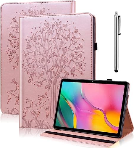 Image of GLANDOTU Case for Samsung Galaxy Tab S2 9.7 inch (SM-T810/SM-T815), Elastic Strap Pen Holder Fold Stand Function Cover, Folio Flip PU Leather Tablet Cases (free Stylus pen) - Rose