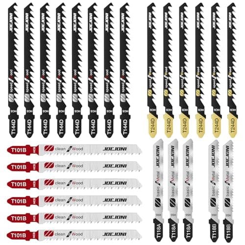 Image of JOEJONI Jigsaw Blades Set, 25 PCS T-shank Jigsaw Blades, Jigsaw Blades with Storage Case, Jigsaw Accessories for Wood, Plastic and Metal