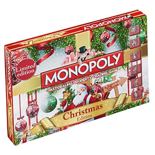 Image of Winning Moves Christmas Monopoly Board Game, Play as Rudolph, Snowman or Santa and trade your way to success, Perfect Christmas decoration by the tree, for ages 8 and up