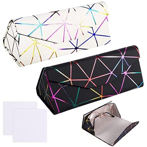 Image of Thboxes 2 Pack Glasses Cases, Leather Eyeglasses Cases with Cleaning Cloth Anti-Scratch Sunglasses Pouch Spectacles Bag for Women Men Kids, Black + White