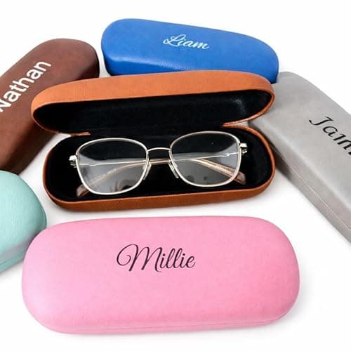 Image of Personalised Hard Glasses Case with Name, Protective Hard Shell Eyeglasses & Sunglasses Case, Soft Lining, Glasses Case for Women & Men, Black Blue Grey Pink Brown