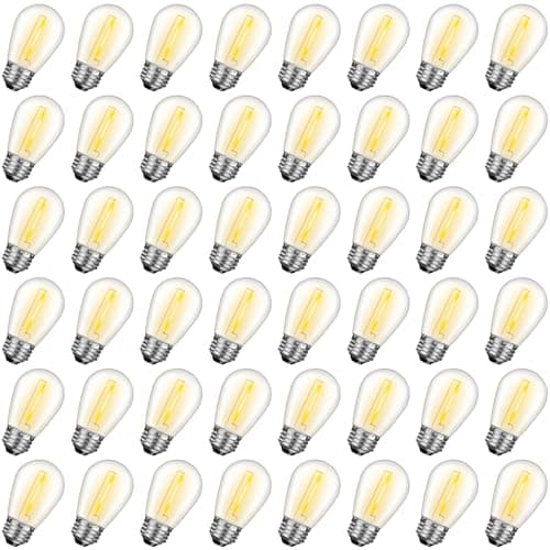 Image of GvvooHome S14 LED Replacement Bulbs, Shatterproof Plastic, 1W Outdoor String Lights for Patio, Garden, Waterproof, E26, Normal Medium Screw Base, Warm White, Pack of 48