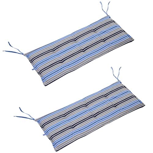 Image of Outsunny Set of 2 Outdoor Garden Patio 2-3 Seater Bench Swing Chair Cushion Seat Pad Mat Replacement 120L x 50W x 5T cm - Blue Stripes