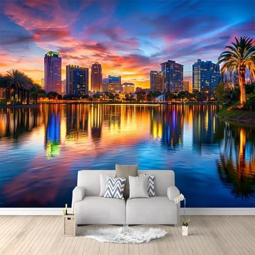 Image of Wall Mural City Night Skyline 350x256 cm Photo Wallpaper Non-Woven 3D Wallpaper Roll Mural Wallcoverings for Bedroom Living Room TV Backdrop