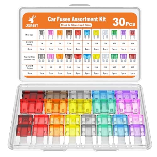 Image of JOREST 30Pcs Mini & Standard Car Fuse Assortment Kit, 15 Mini Blade Fuses Automotive + 15Standard Auto Fuses - for Car/RV/Truck/Motorcycle(2Amp 3A 5A 7.5A 10A 15A 20A 25A 30A 35A 40A)