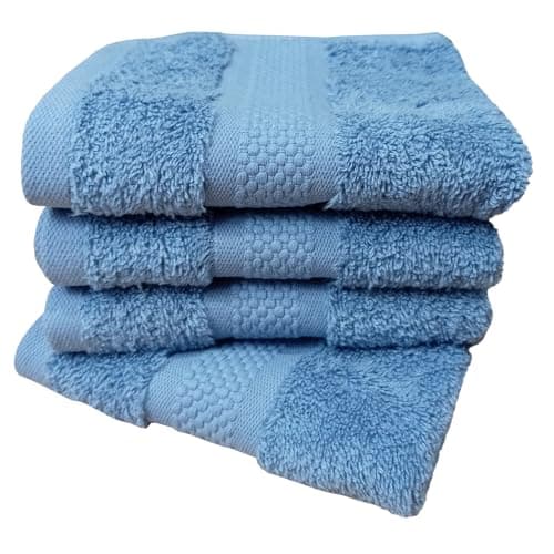 Image of Sue Rossi Face Cloths Pack of 4, Turkish Combed Cotton, 30cm x 30cm, Soft, Absorbent & Quick Dry Wash Cloth Flannels Set Of Bathroom Towels (4, Pacific Ocean Blue)