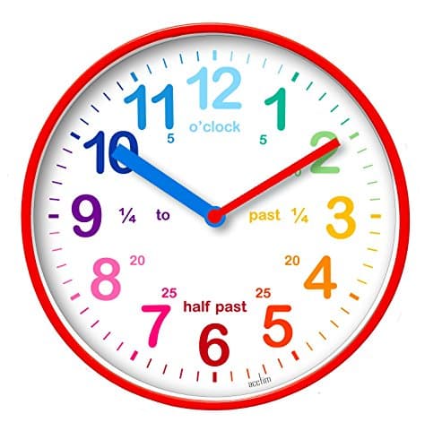 Image of Acctim Wickford Kids Teaching Wall Clock Quartz Rainbow Dial Quarter Markers Red 20cm 22524