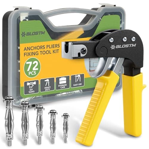 Image of BLOSTM 72 PCS Hollow Wall Fixings - Heavy Duty Plasterboard Fixings & Wall Anchor Setting Tool Rivet Gun Set with Carry Case