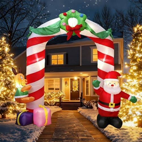Image of PIPIMOUSE 8 FT Christmas Inflatables Archway Outdoor Decorations, Inflatable Santa & Reindeer Candy Arch with Led Lights Xmas Blow up Yard Decoration for Holiday Square Lawn Garden Patio Party Decor