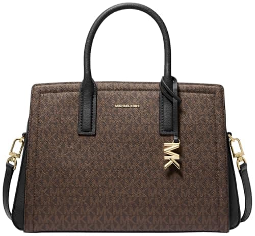 Image of Michael Kors Women's Laila Medium Satchel Handbag, Gold-Tone Hardware/Brown/Black, One Size