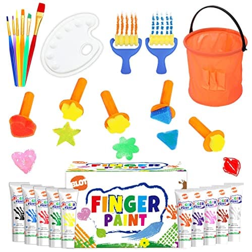 Image of BLOT Kids Paint Kit Washable Finger Paint Set with Assorted Painting Brushes Sponges Palette for Toddlers Children Drawing Gift, Age 3+