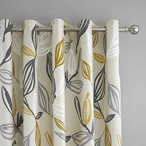 Image of Fusion - Ensley - 100 Pour cent Cotton Pair of Eyelet Curtains - Ochre - 46 Width x 54 Drop (117 x 137 cm)