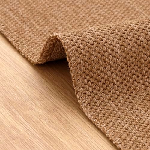 Image of DAPHNE HOME DECOR Jute Area Rug, Machine Washable Rug For Garden, Kitchen, Bedroom, Dining Room and Living Room, Soft Short Pile, Kid Pet Friendly Rug (Light Brown - Java, 120X180 CM)
