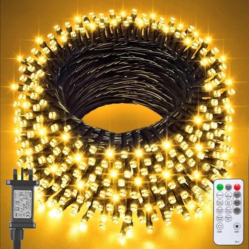 Image of Jsdoin Christmas Tree Lights Plug in,20m 200 LED Outdoor Fairy Light Mains Powered, Waterproof Warm White String Light with Remote/8 Modes/Timer for Outside Indoor Garden Bedroom Decorations