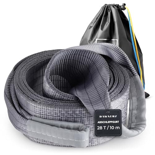 Image of Dawnerz Heavy Duty Tow Rope 28 Tonnes, 10 m - Emergency Tow Strap with Triple Reinforced Loops - High Performance Off-Road Tow Rope for Vans and Box Trucks