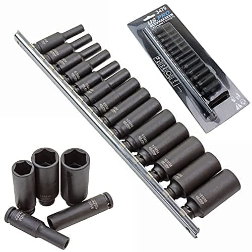 Image of US PRO INDUSTRIAL 14pc 1/4" DR 6pt Deep Impact Sockets 4-15mm On Storage Rail 3479