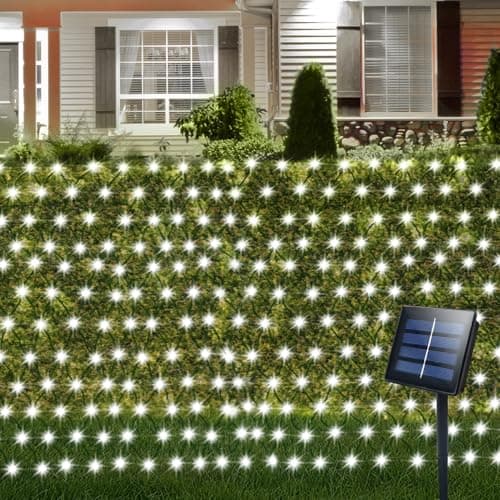 Image of ZAIYW 3m x 2m Solar Net Lights Outdoor Garden, 200 LED Solar Powered Net Lights Green Cable, Auto On/Off Waterproof Mesh String Lights for Balcony Fence Garden Backyard(Cool White)
