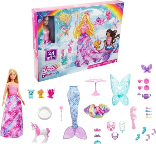 Image of Barbie Dreamtopia Fantasy Surprise Box with Barbie Doll and 24 Gifts Including Fairytale Fashions, Magical Pets and Accessories, HGM66
