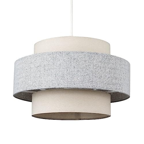 Image of MiniSun | Modern Ceiling Light Shade in a Cream and Grey Herringbone Finish | Pendant Lights, Home Décor & Improvement Essential | 30cm Shade Width