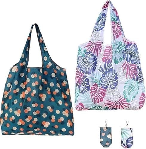 Image of Blunivia 2-Pack Eco-Friendly Reusable Shopping Bags with Large Capacity, Durable & Washable Foldable Totes for Groceries, Travel & Daily Use