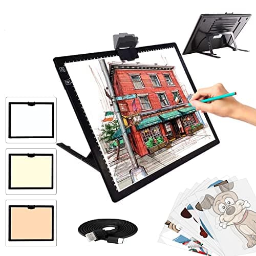 Image of A3 Light Box, Wireless Battery LED Light Pad with Stand 6 Adjustable Brightness Rechargeable Tracing Light Box Pad for Artists Drawing Diamond Painting Sketching Animation
