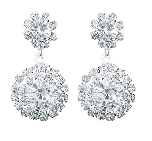 Image of Round Drop CLIP ON Earrings Silver Plated Crystal Drop Dangle Womens Girls CZ Ladies