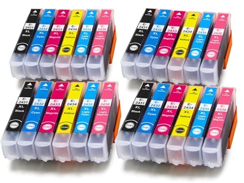Image of 24 Ink Cartridges Compatible with Epson 24 24XL for XP-750 XP-760 XP-850 XP-860 XP-950 XP-960 XP-970 XP-55 Printer(Black Cyan Magenta Yellow Light Cyan Light Magenta