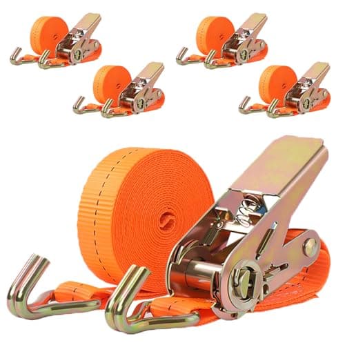 Image of Putentfun 4 x 1000 KG Ratchet Straps with Double Hooks,4M x 25mm Heavy Duty Ratchet Strap Tensioning Belts Adjustable Cam Buckles Strap Lashing Straps for Car Roof Rack/Vans/Motorcycle/Luggage