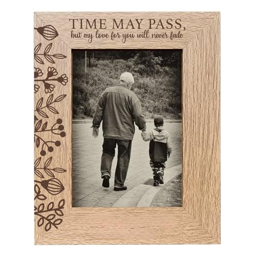 Image of Personalised 6x4 Inch French Oak Finish "Time May Pass" Memorial Photo Frame for Mum and Dad, Custom Engraved Text, In Loving Memory Frame, Sympathy Picture Frame, Ideal for Bereavement Gifts