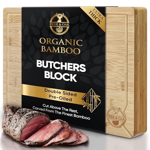 Image of Deer & Oak Premium Bamboo Butcher's Block - Extra Large Chopping Board 40 x 30 x 4cm Extra Thick, Wooden Cutting Board for Kitchen, Heavy Duty Meat Chopping Board