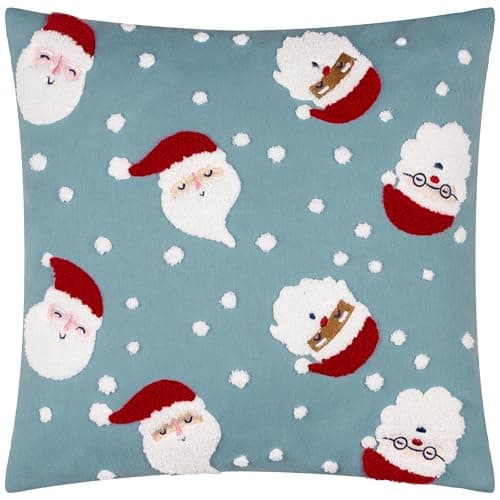 Image of furn. Santas Cushion Cover – Festive Christmas Tufted Textured Decorative Case with Velvet Reverse (Multicolour - 45x45cm)