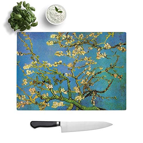 Image of Kitchen Chopping Board Glass - Vincent Van Gogh Almond Blossom Tree (2) - Textured Worktop Saver Cutting Board - Heat Resistant, Shatterproof and Hygenic - 28.5 x 20 cm
