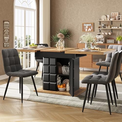 Image of BTM Modern Extending Dining Table with Storage, Space Saving Kitchen Extendable Tables 4-6 for Living Room, 110-140cm, Black