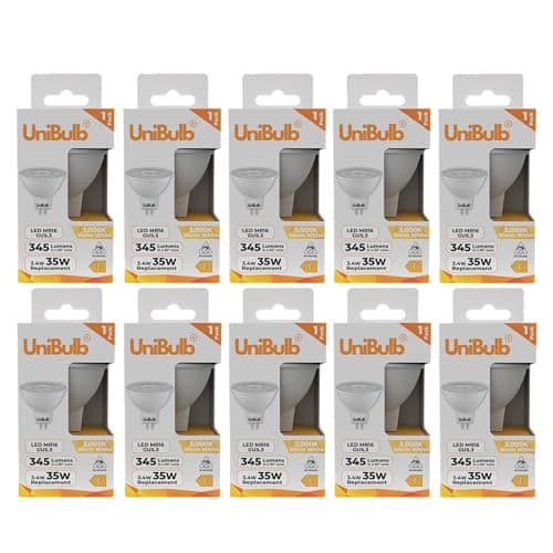 Image of Unibulb GU5.3 MR16 3.4W (Replaces 35W), Energy Efficient LED Spotlight Downlight Ceiling Light Bulb, 345 Lumens, 3000K Warm White, 35W Equivalent, 12v, 25,000hr Lifespan, Non-Dimmable (10)