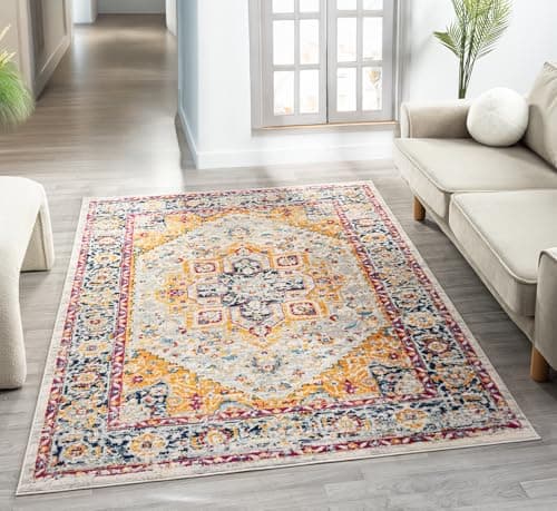 Image of Rugs by Desire San Marino Modern Living Room Area Rug – Cut Pile Weaving - Jute Backing Abstract - Floral - Traditional Design Low Pile Rug, Multi Coloured, 160x230 cm