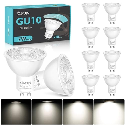 Image of QNUJN GU10 LED Bulbs Dimmable, Cool White 6000K LED Light Bulbs, 7W 500lm Energy Saving GU10 Bulbs, 50W Halogen Spotlight Equivalent, 38° Beam Angle, for Home Lighting Decor -10 Packs (SL-1805G)