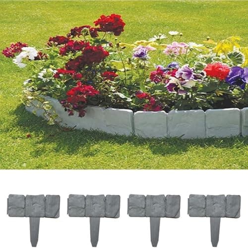 Image of simpa Dark Grey Plastic Cobbled Stone Style Decorative Lawn Edging Border. Pack of 20 panels 5M Full Length