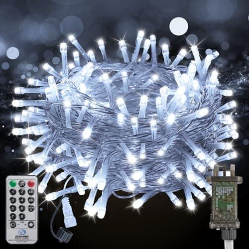Image of 20M 200LED Christmas Lights Mains Powered,Cool White Connectable Fairy Lights with Plug/Remote/Timer/8 Modes,Bright Waterproof Lights Outside Indoor Garden Party Wedding Christmas Tree Decor