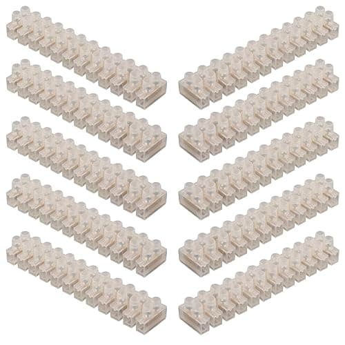 Image of GTSE 10 Pack of 12 Way 3 Amp Electrical Connector Block, 93mm Length, White Terminal Block Electrical Connector Strips