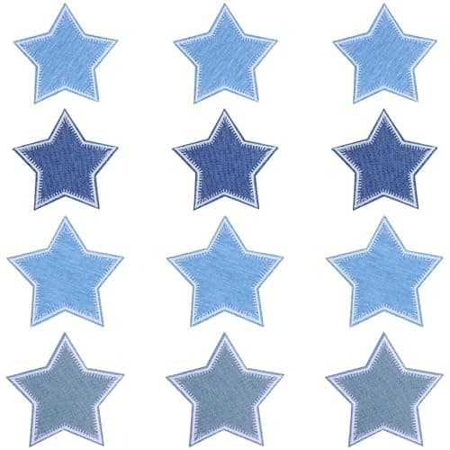 Image of WJIAAA Star Iron on Patches,12 pcs Blue Star Patches Iron on,Jean Patch for Clothing Repair Decoration Jackets Hats Backpacks