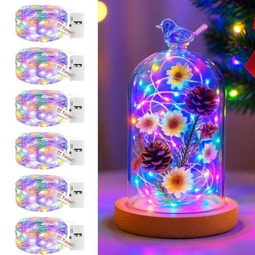 Image of btfarm 3 Modes Fairy Lights Battery Operated with Timer, 6 Pack 2M 20 LED String light Battery Powered, Waterproof Silver Wire Small Lights Indoor Outdoor Decor for Christmas Jars Party, Multicoloured