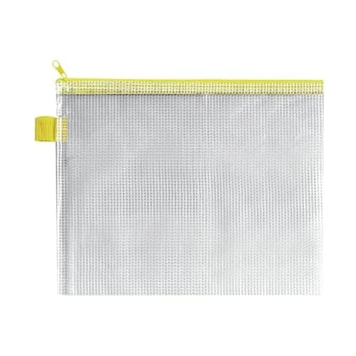 Image of BDS Mesh Zip Bag 255x205mm Yellow (Pack of 5) Zipper Yellow+ Free finchley Refill Pen