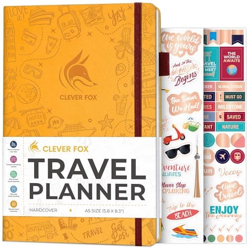 Image of Clever Fox Travel Journal – Vacation Planner with Budget Plan, Packing List, Expense Tracker & Trip Journal – Travelling Itinerary Organizer for Women, Men & Couples – A5 Size, Amber Yellow