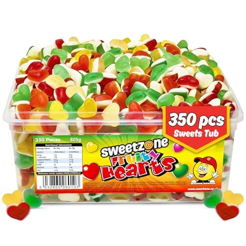 Image of Sweetzone Fruity Love Hearts Sweet Tub, Mixed-Fruit, Halal Sweets Tub, 350 pc, 805 g, Heart Sweets for Gummy Enthusiasts