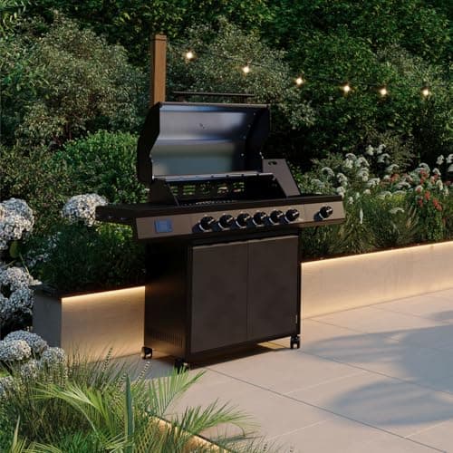 Image of CHARLES BENTLEY ottimo Pro 455 6-Burner Gas BBQ With Infrared Side Burner, Digital Thermometer, Cast-Iron Cooking Grids, Flat Grill Plate, Double-Layer Lid & Storage Cabinet (135x58x119cm)