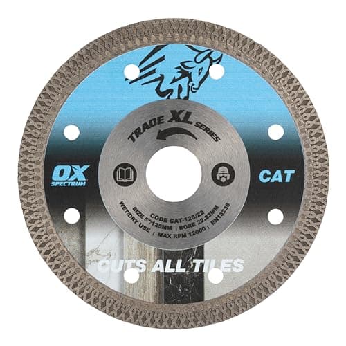 Image of OX Trade XL Cuts All Tiles Diamond Blade – 125mm Dia x 22mm Bore, Ultra-Thin 1.3mm Segment Long Life Blade for Ceramic & Medium-Hard Natural Stone, Chip Free Cutting, Wet & Dry Cut, CAT-125/22